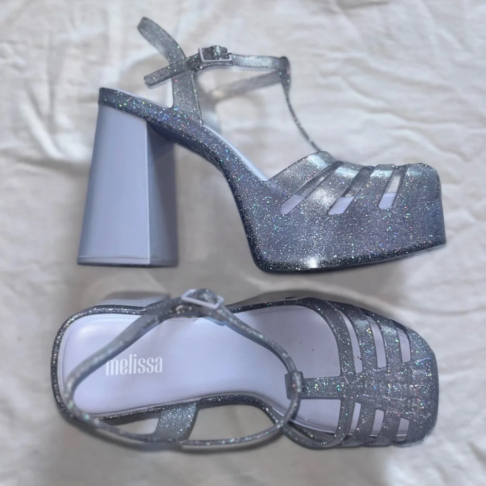 Melissa Silver Glitter Platform Heels - Picture 1 of 2